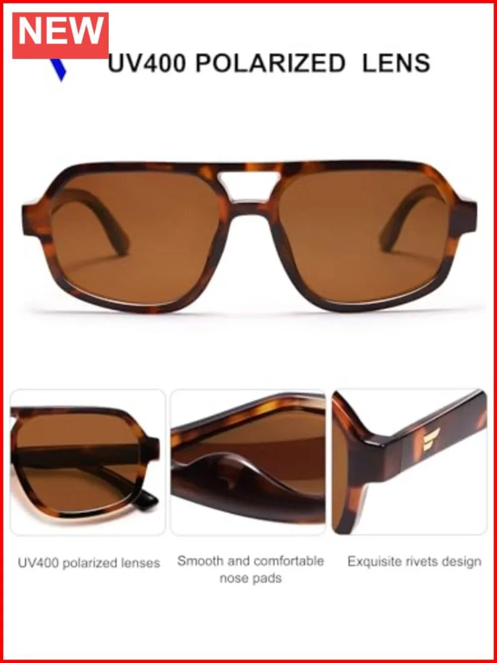Retro Aviator Oversized Square Sunglasses Polarized UV400 Protection